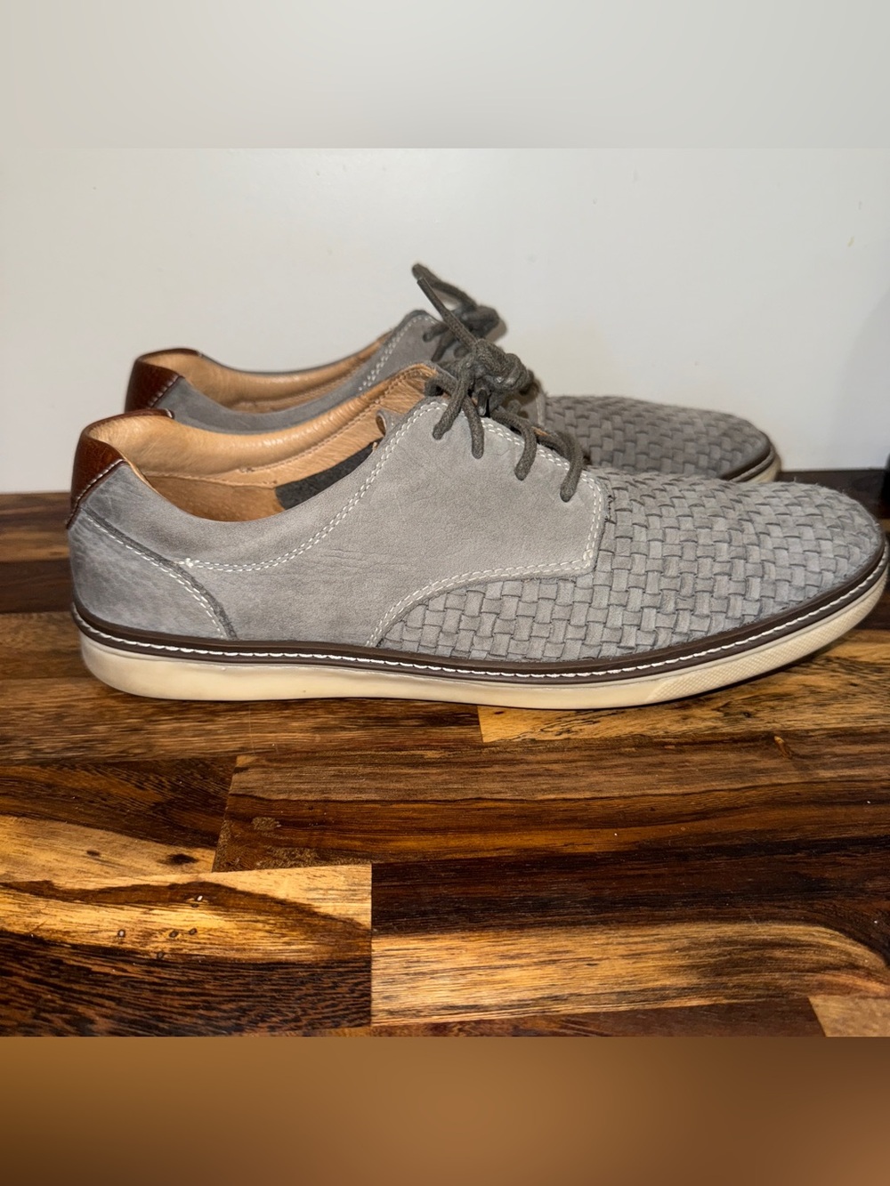 Johnston & Murphy Grey Woven Leather Lace-Up Oxfords